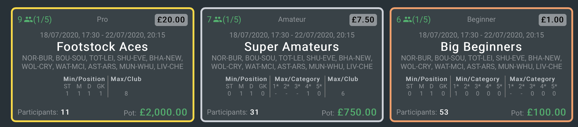 Gameweek 37+ Tournaments
