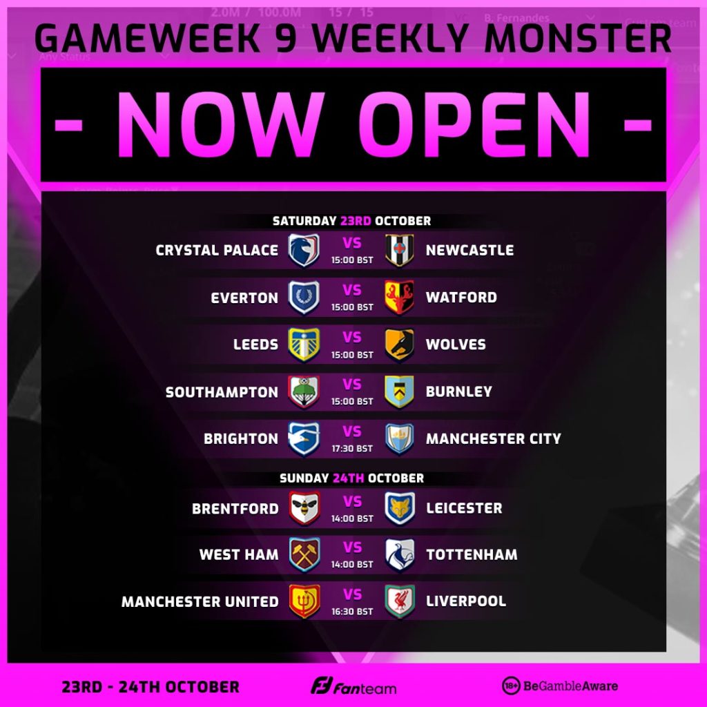FanTeam Gameweek 9 Weekly Monster